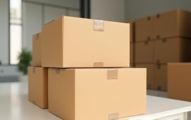 Stack of eco-friendly cardboard boxes.